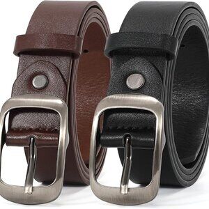 2 Pack Women's Leather Belts Plus Size Cowhide Waist Casual Formal